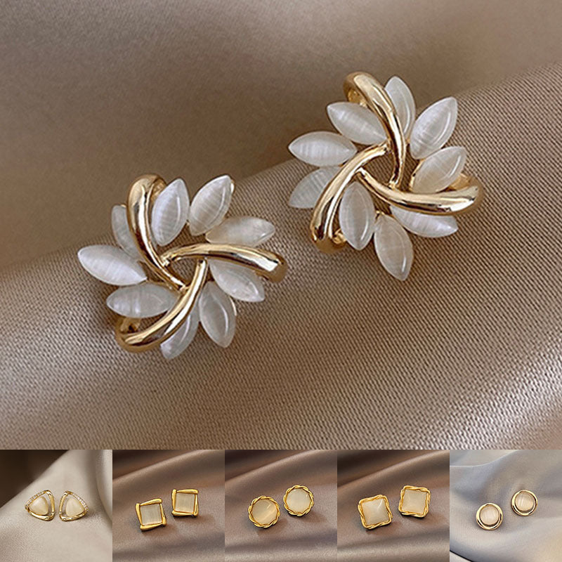 Cat's Eye Flower Earrings High Sense Opal Square Triangle