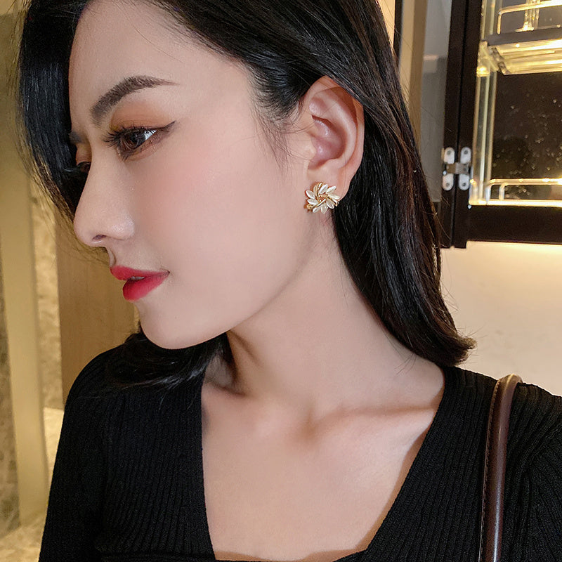 Cat's Eye Flower Earrings High Sense Opal Square Triangle Geometry Earrings